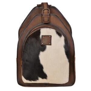 STS Ranchwear Brown Leather & Black-White Cowhide Backpack